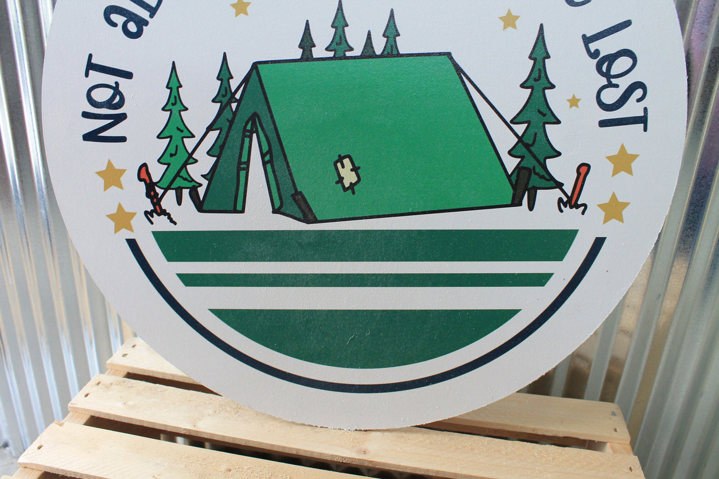 Not all Who Wander are Lost Camp Tent Summer Wall Hanger Wreath Sign Door Hanger Round Front Door Entry Way Decor Plaque Wood Print