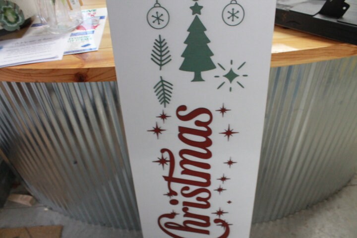 Merry Christmas Yall Farmhouse Porch Leaner Step Door Sign 3D Handmade Winter Unframed Red and Green Country Southern