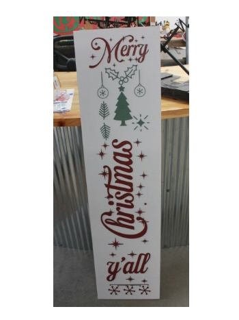 Merry Christmas Yall Farmhouse Porch Leaner Step Door Sign 3D Handmade Winter Unframed Red and Green Country Southern