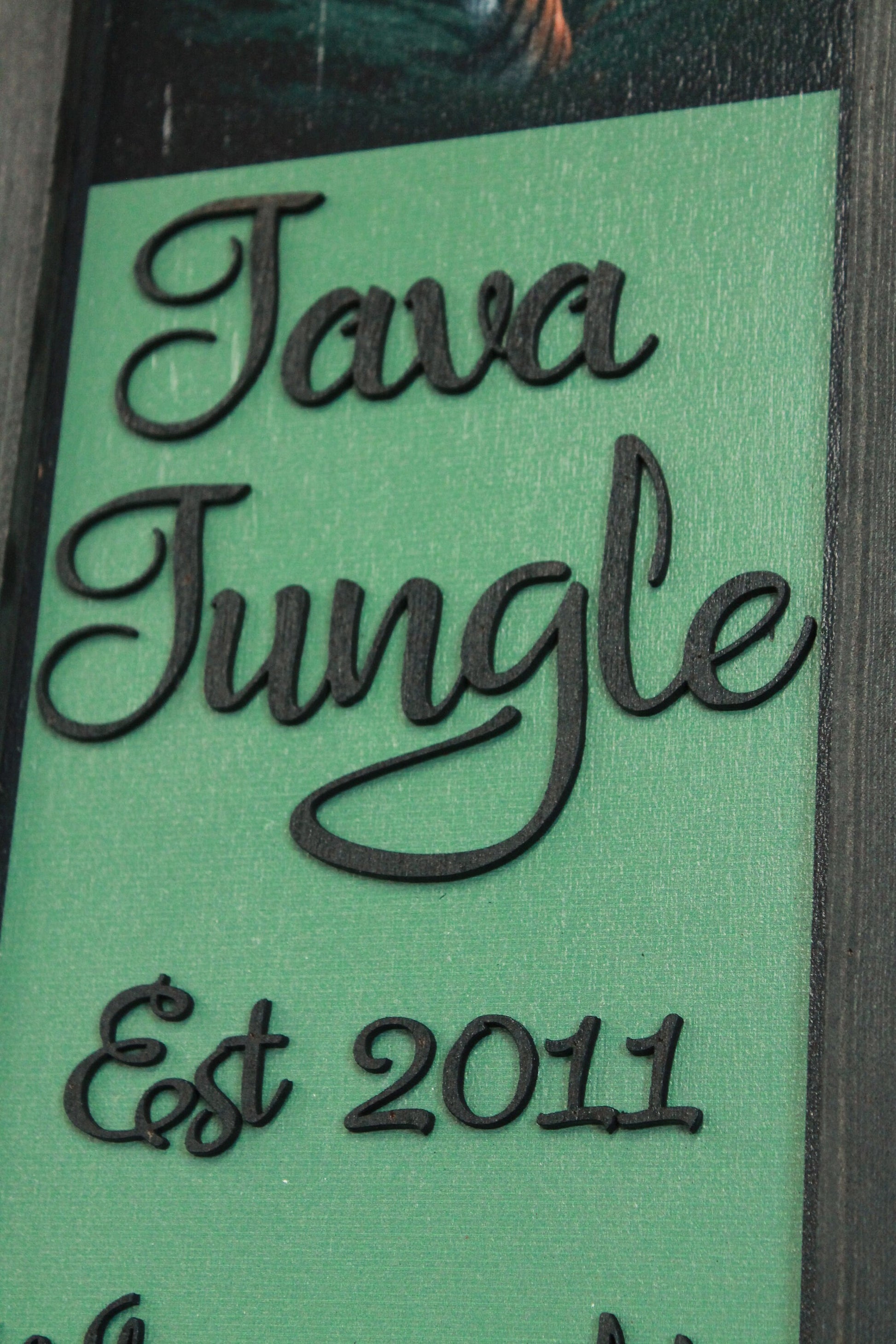 Tiger Java Coffee Custom Coffee Bar Jungle Printed and Raised 3D Handmade Framed Kitchen Decor Green Wooden Sign