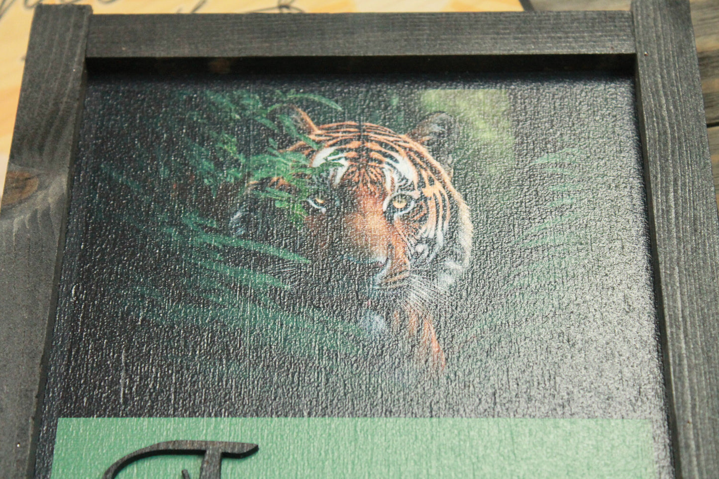 Tiger Java Coffee Custom Coffee Bar Jungle Printed and Raised 3D Handmade Framed Kitchen Decor Green Wooden Sign