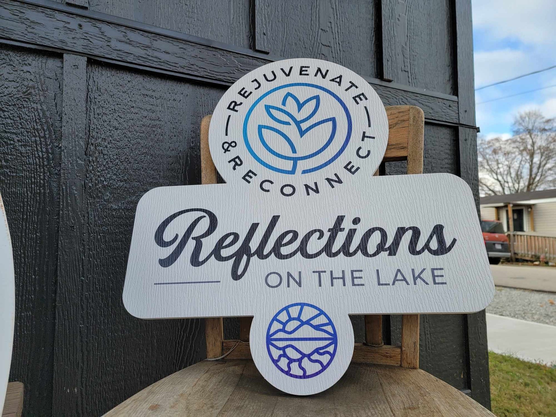 Custom Contour Logo PVC Sign Textured Rejuvenate Lake Spa Outdoor Ready for your Business Logo Great For Outdoor Ready to Hang Mount