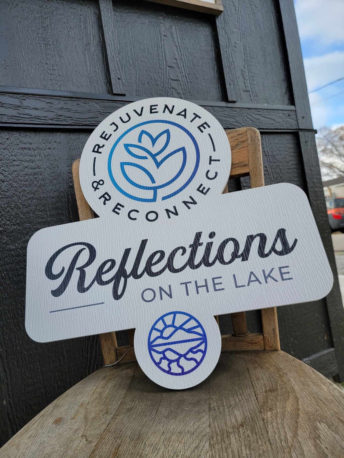 Custom Contour Logo PVC Sign Textured Rejuvenate Lake Spa Outdoor Ready for your Business Logo Great For Outdoor Ready to Hang Mount