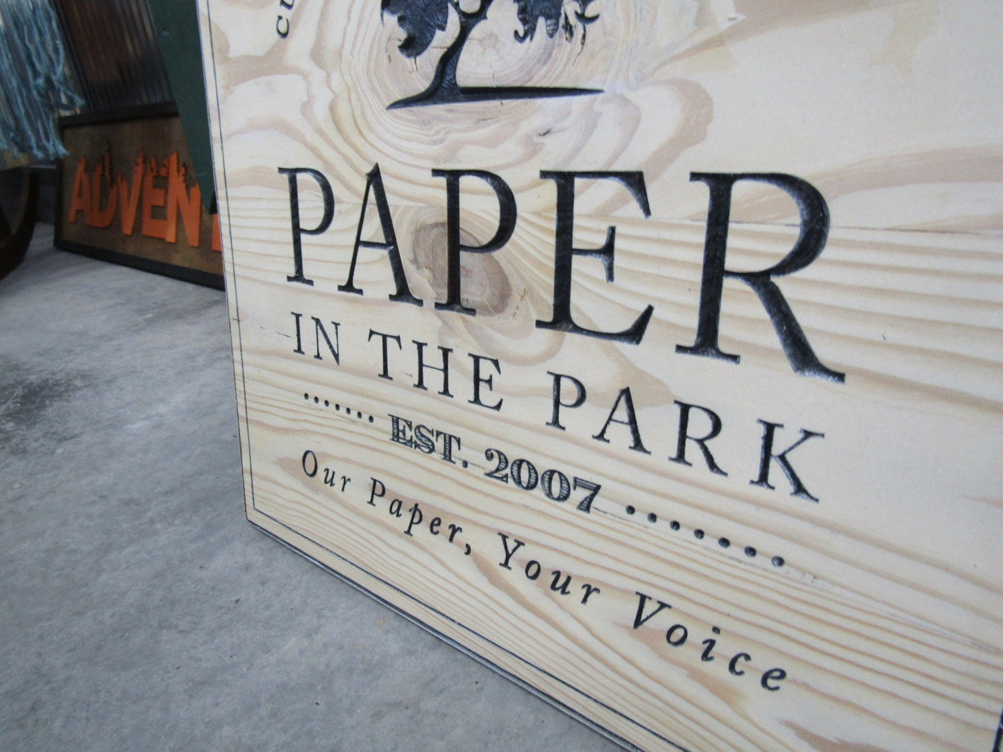 Square Park Tree Wood Carved Engraved Color Filled Business Commerical Signage Your Logo Handmade Custom Oversized Pine Store Front Sign