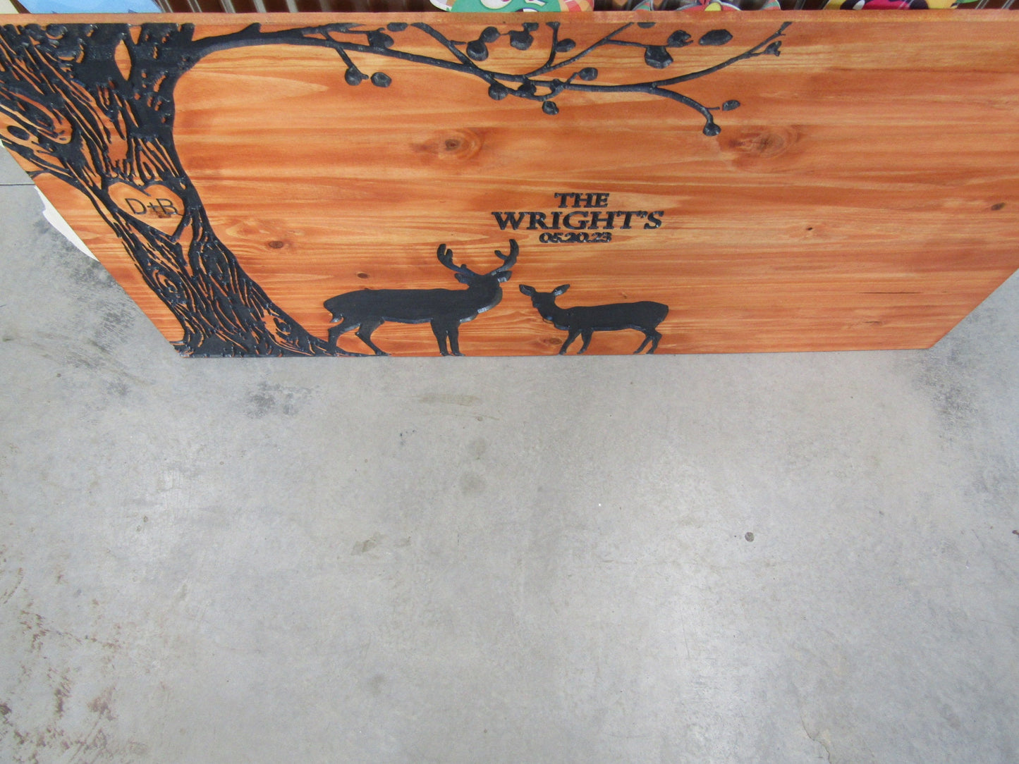 Wedding Gift Anniversary Deer Doe Tree Custom Personalized Engraved Routed Wooden Pine Sign Home Decor Gift Gift for him Paint Filled