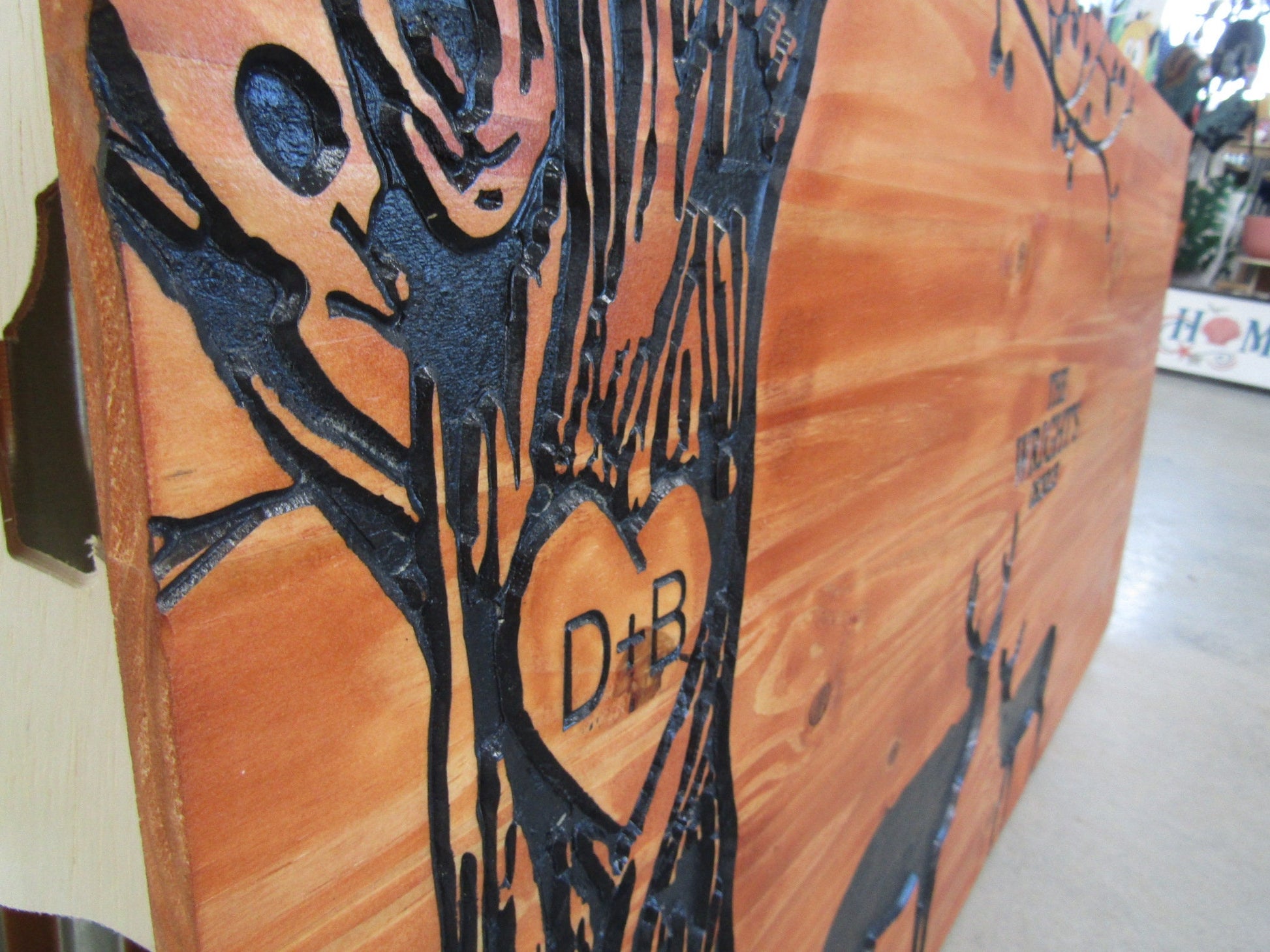 Wedding Gift Anniversary Deer Doe Tree Custom Personalized Engraved Routed Wooden Pine Sign Home Decor Gift Gift for him Paint Filled