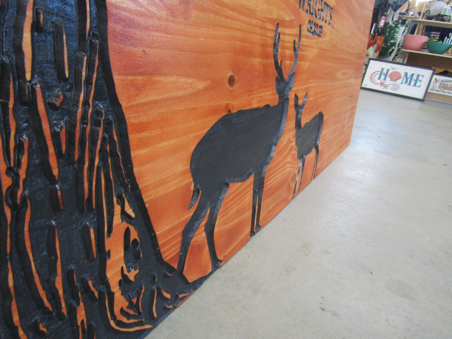 Wedding Gift Anniversary Deer Doe Tree Custom Personalized Engraved Routed Wooden Pine Sign Home Decor Gift Gift for him Paint Filled