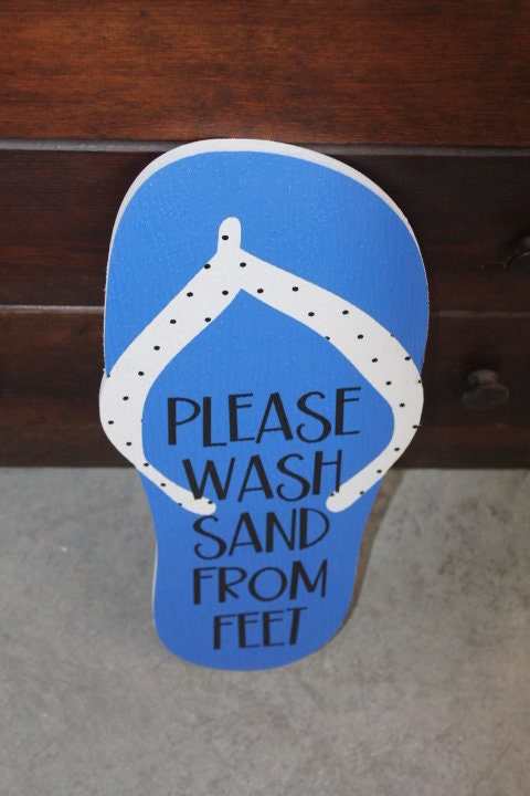 Contour Flipflop Please Wash Sand BNB Vacation Home Pool Beach Outdoor Weather Proof PVC Textured Woodgrain