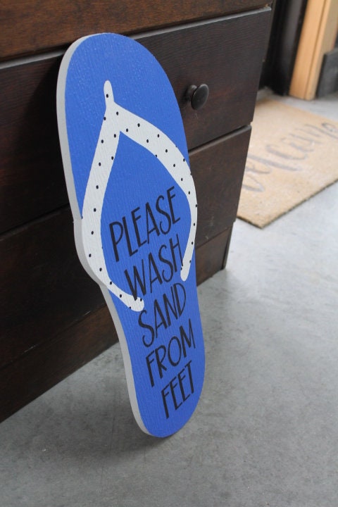 Contour Flipflop Please Wash Sand BNB Vacation Home Pool Beach Outdoor Weather Proof PVC Textured Woodgrain