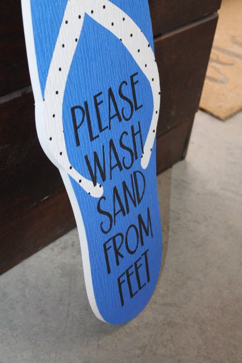 Contour Flipflop Please Wash Sand BNB Vacation Home Pool Beach Outdoor Weather Proof PVC Textured Woodgrain