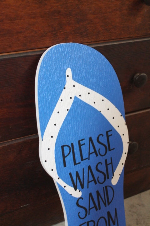 Contour Flipflop Please Wash Sand BNB Vacation Home Pool Beach Outdoor Weather Proof PVC Textured Woodgrain