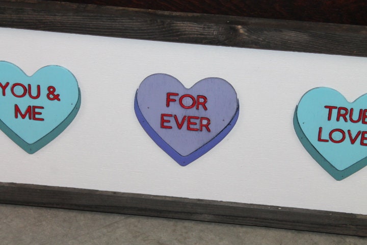 Valentines Day Conversation Hearts Purple Blue You and Me Forever True Love Handmade Gift for Her Love Story Framed Home Decor