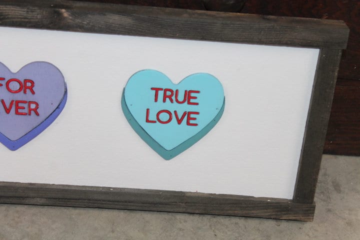 Valentines Day Conversation Hearts Purple Blue You and Me Forever True Love Handmade Gift for Her Love Story Framed Home Decor