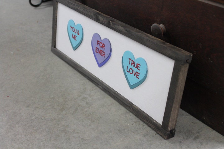 Valentines Day Conversation Hearts Purple Blue You and Me Forever True Love Handmade Gift for Her Love Story Framed Home Decor
