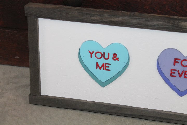 Valentines Day Conversation Hearts Purple Blue You and Me Forever True Love Handmade Gift for Her Love Story Framed Home Decor