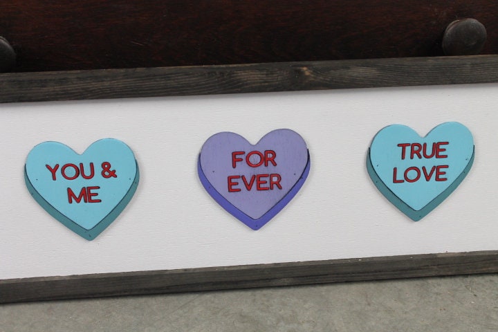 Valentines Day Conversation Hearts Purple Blue You and Me Forever True Love Handmade Gift for Her Love Story Framed Home Decor