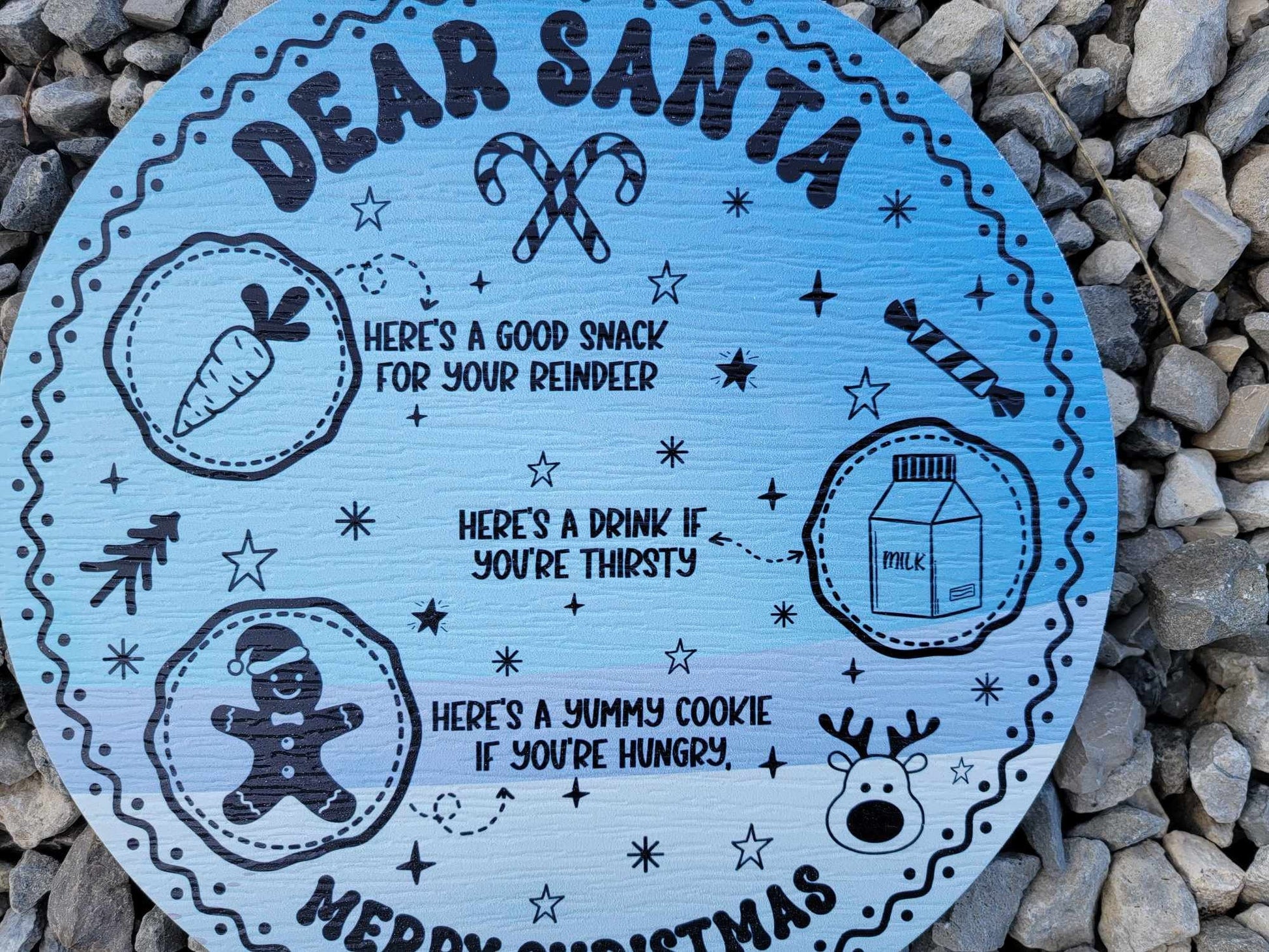 Dear Santa Tray Round Blue Cookies Milk Reindeer Carrot PVC Printed Christmas Day Treat Gift Snack Plate Leave for Santa