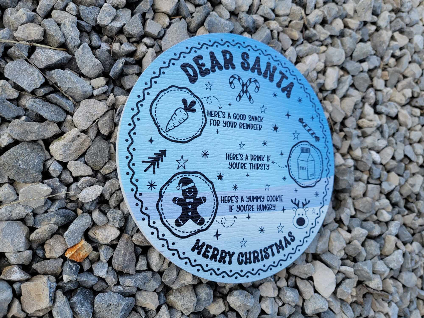 Dear Santa Tray Round Blue Cookies Milk Reindeer Carrot PVC Printed Christmas Day Treat Gift Snack Plate Leave for Santa