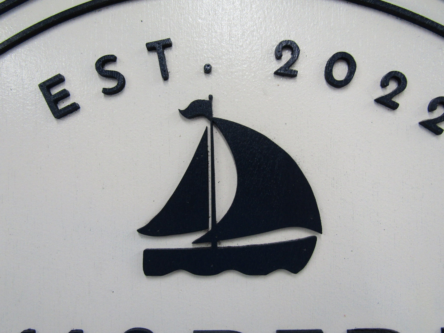 Custom Wooden Sign For Home Sail Boat Lake House Waves Round Made to Order Logo Circle Handmade Raised Text Home