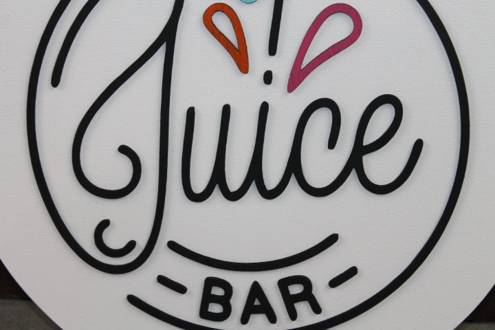 Wooden Juice Bar Sign Juice Stand 3D Text White Contemporary Smoothie Stand Straw Fruit Design Wall Art Decoration Wood Sign Lemonade