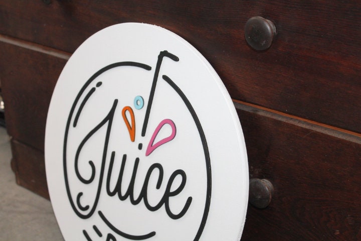 Wooden Juice Bar Sign Juice Stand 3D Text White Contemporary Smoothie Stand Straw Fruit Design Wall Art Decoration Wood Sign Lemonade