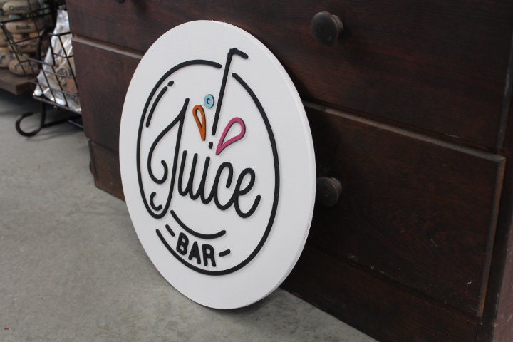 Wooden Juice Bar Sign Juice Stand 3D Text White Contemporary Smoothie Stand Straw Fruit Design Wall Art Decoration Wood Sign Lemonade