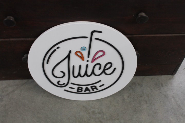 Wooden Juice Bar Sign Juice Stand 3D Text White Contemporary Smoothie Stand Straw Fruit Design Wall Art Decoration Wood Sign Lemonade