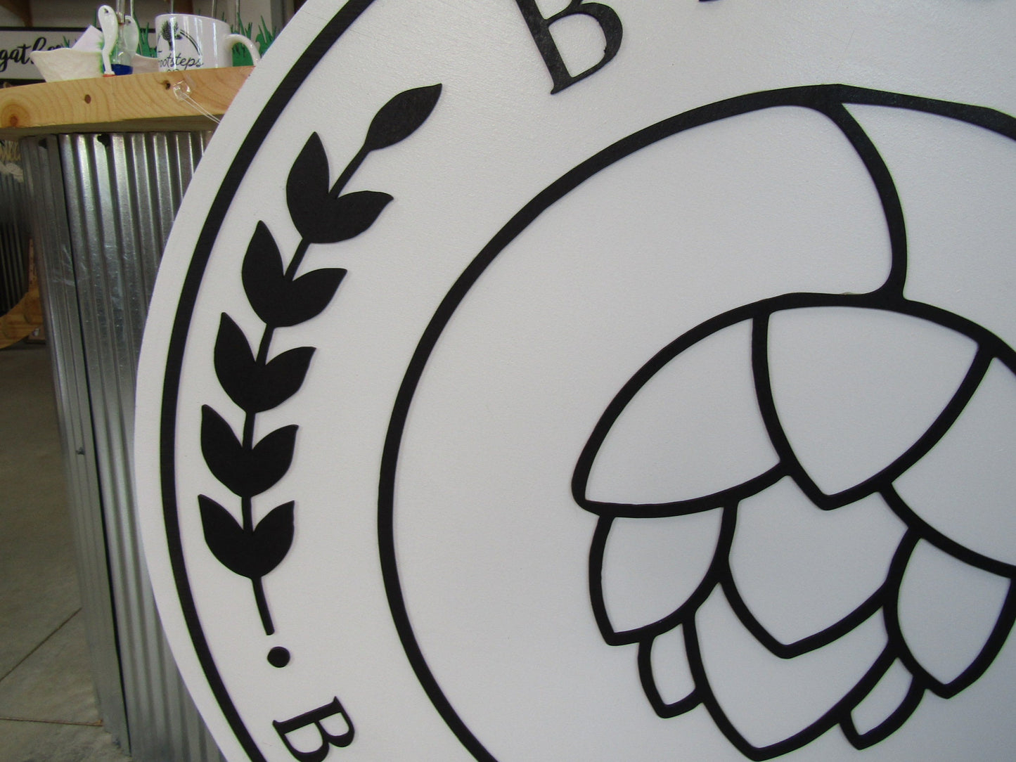 Custom Bar Sign Beer Round Business Drinks Food Barley Hops Babe Made to Order Logo Circle Wooden Handmade Raised Text Home