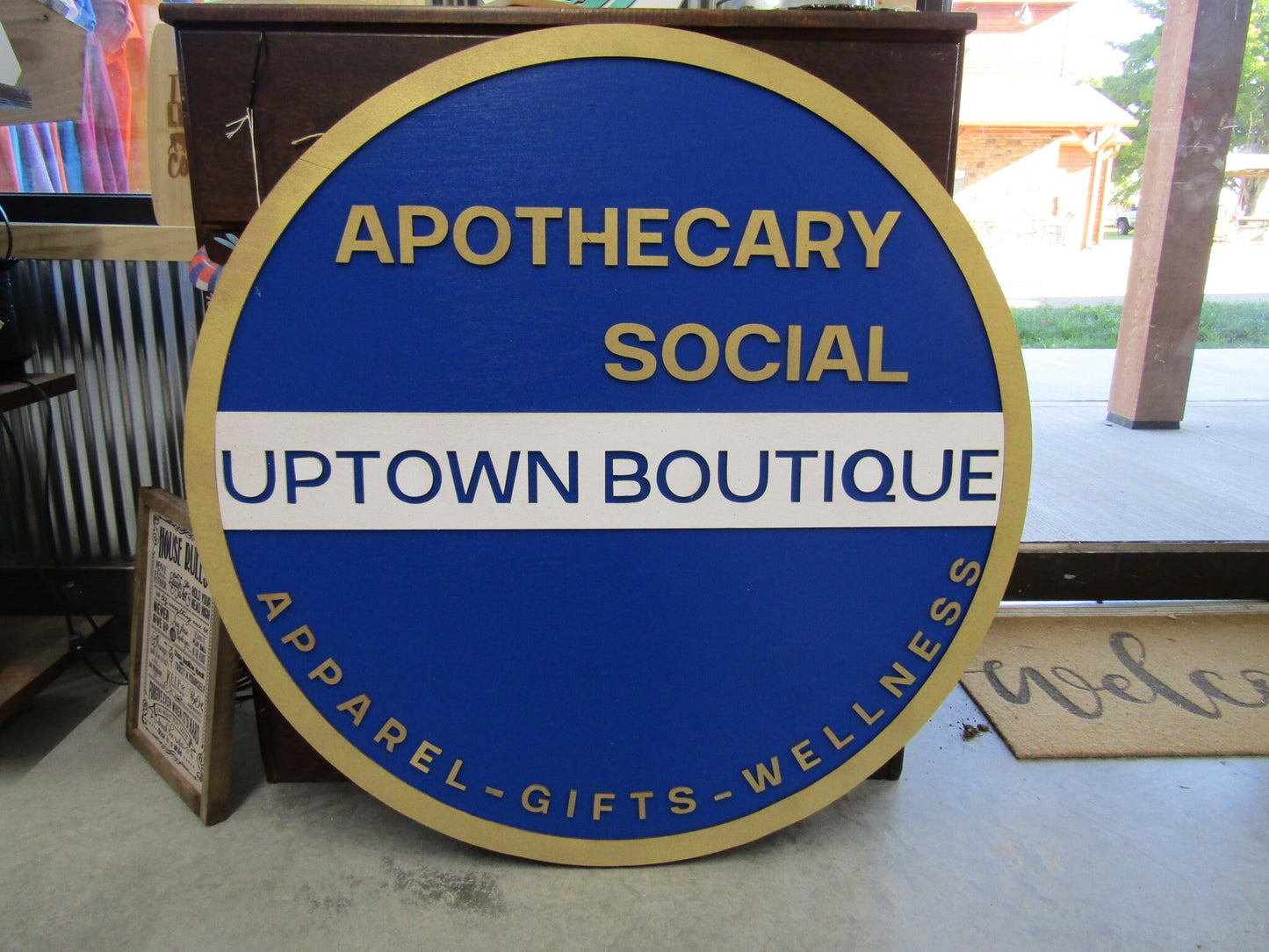 Custom Sign Round Business Uptown Boutique Social Commerical Signage Single Or Double Sided Made to Order Store Logo Circle Wooden Handmade