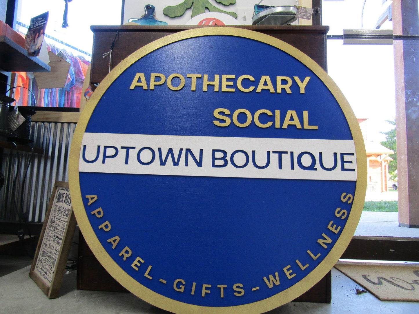 Custom Sign Round Business Uptown Boutique Social Commerical Signage Single Or Double Sided Made to Order Store Logo Circle Wooden Handmade