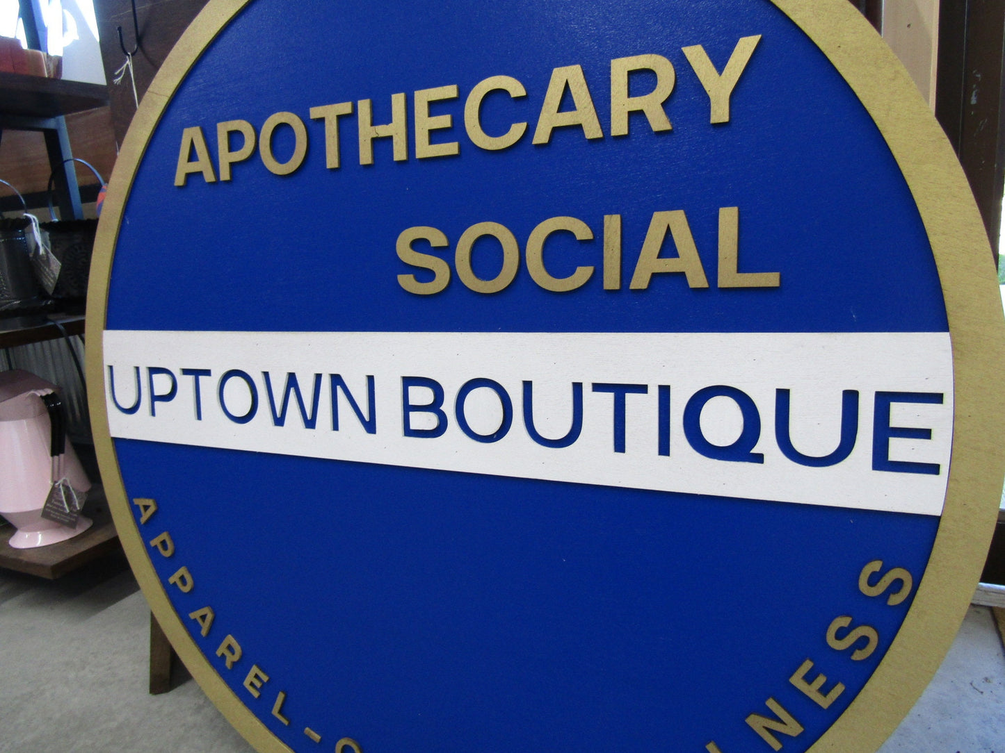 Custom Sign Round Business Uptown Boutique Social Commerical Signage Single Or Double Sided Made to Order Store Logo Circle Wooden Handmade