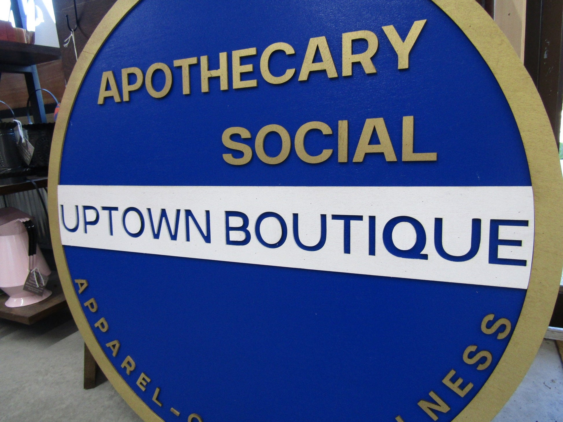Custom Sign Round Business Uptown Boutique Social Commerical Signage Single Or Double Sided Made to Order Store Logo Circle Wooden Handmade