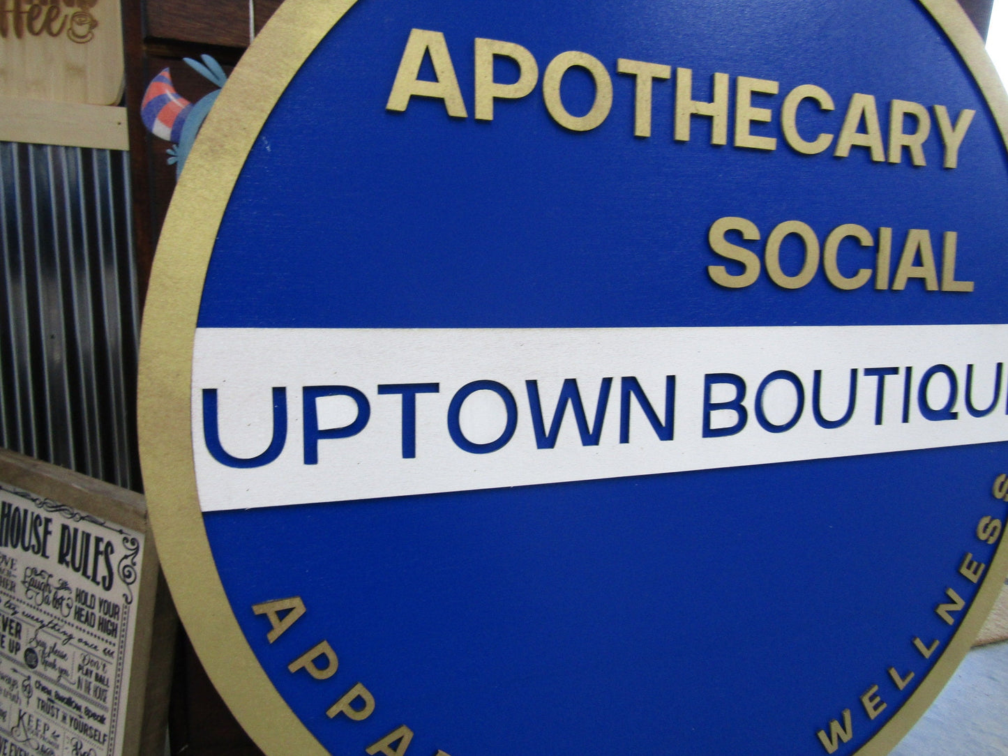 Custom Sign Round Business Uptown Boutique Social Commerical Signage Single Or Double Sided Made to Order Store Logo Circle Wooden Handmade