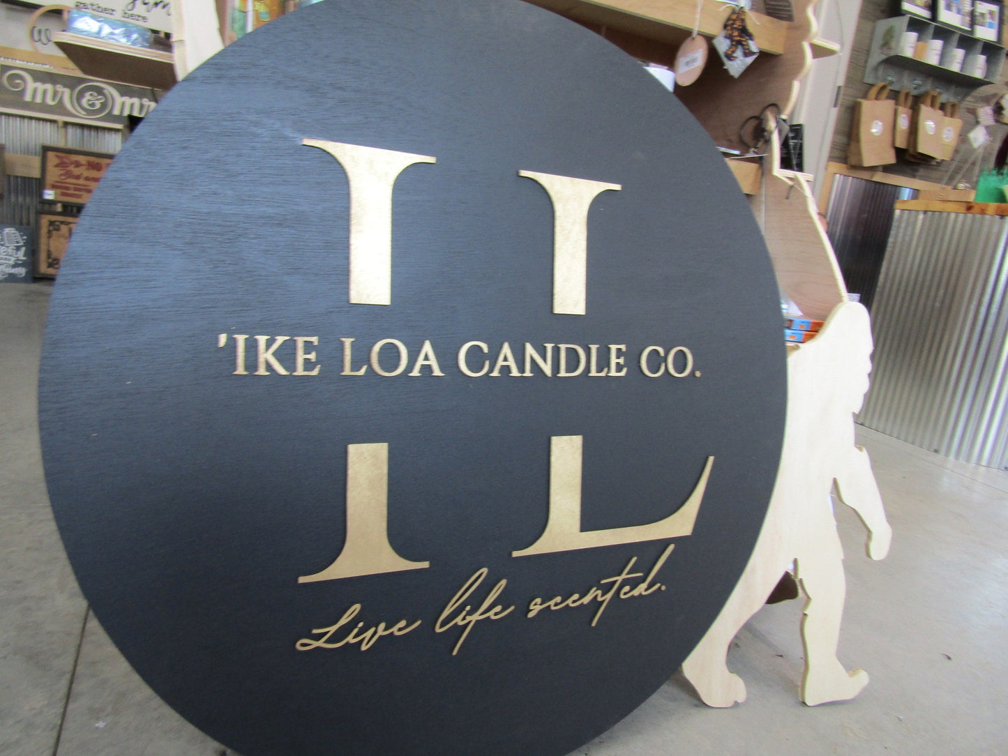 Custom Sign Round Candle Co Business Single Or Double Sided Made to Order Store Front Small Shop Logo Gold Circle Wooden Handmade