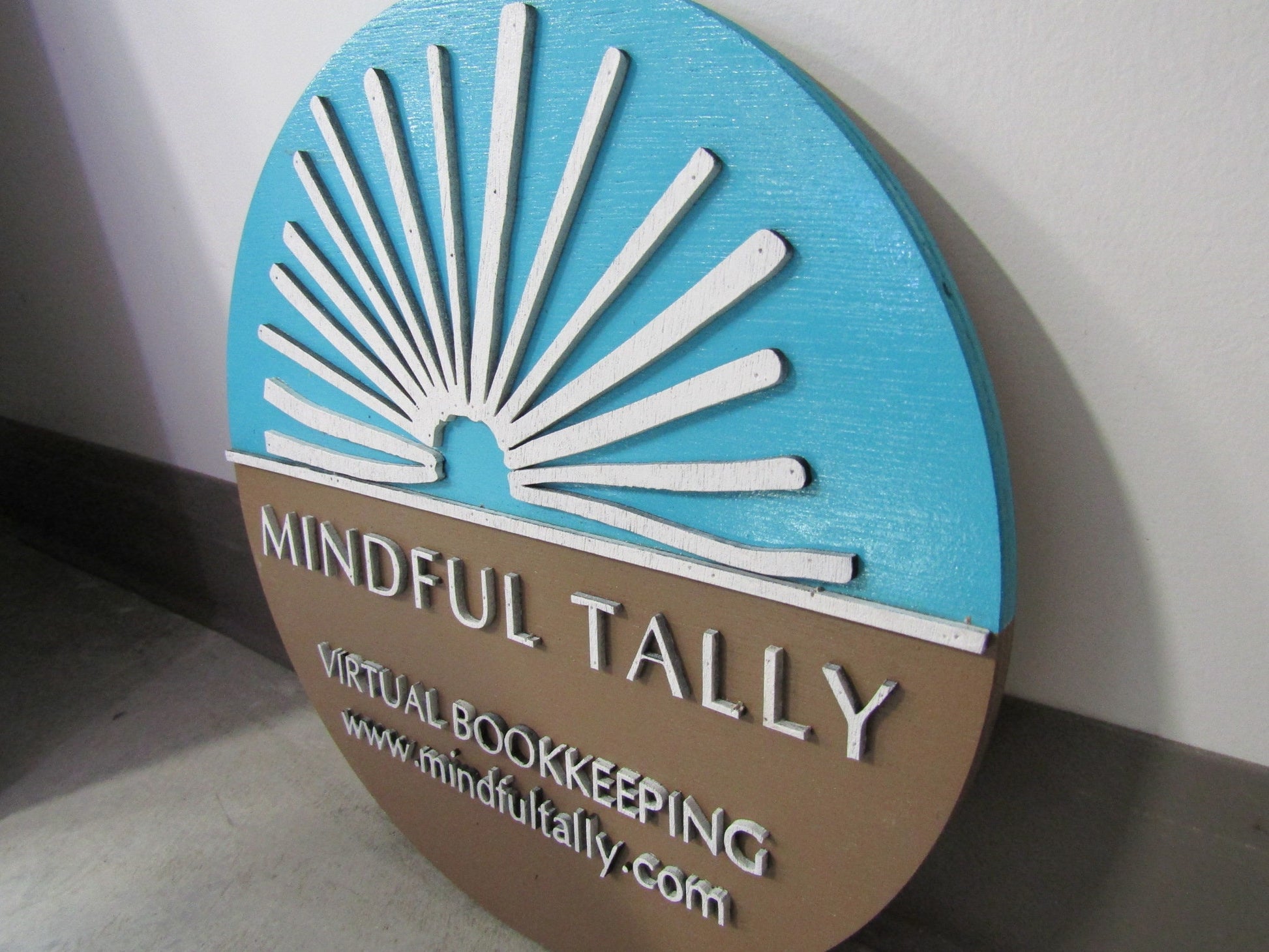 Custom Sign Round Business Natural Sunrays Bookkeeper Accountant Commerical Sign Single Or Double Sided Made to Order Store Wooden Handmade