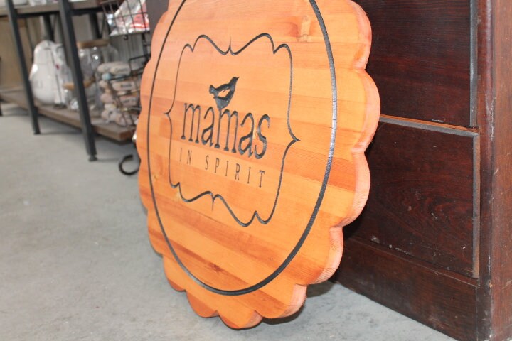 Wood Scalloped Carved Bird Engraved Color Filled Business Commerical Signage Your Logo Handmade Custom Oversized Pine Wood Round Sign