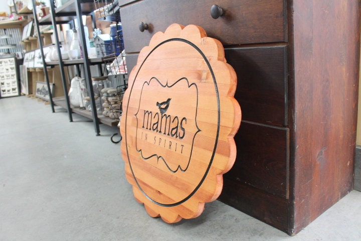 Wood Scalloped Carved Bird Engraved Color Filled Business Commerical Signage Your Logo Handmade Custom Oversized Pine Wood Round Sign