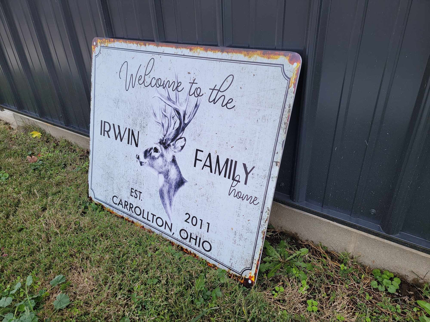 Custom Sign Printed Family Welcome Sign Deer Rustic Wood Unframed Buck Vintage Rectangle Lastname Personalized Porch
