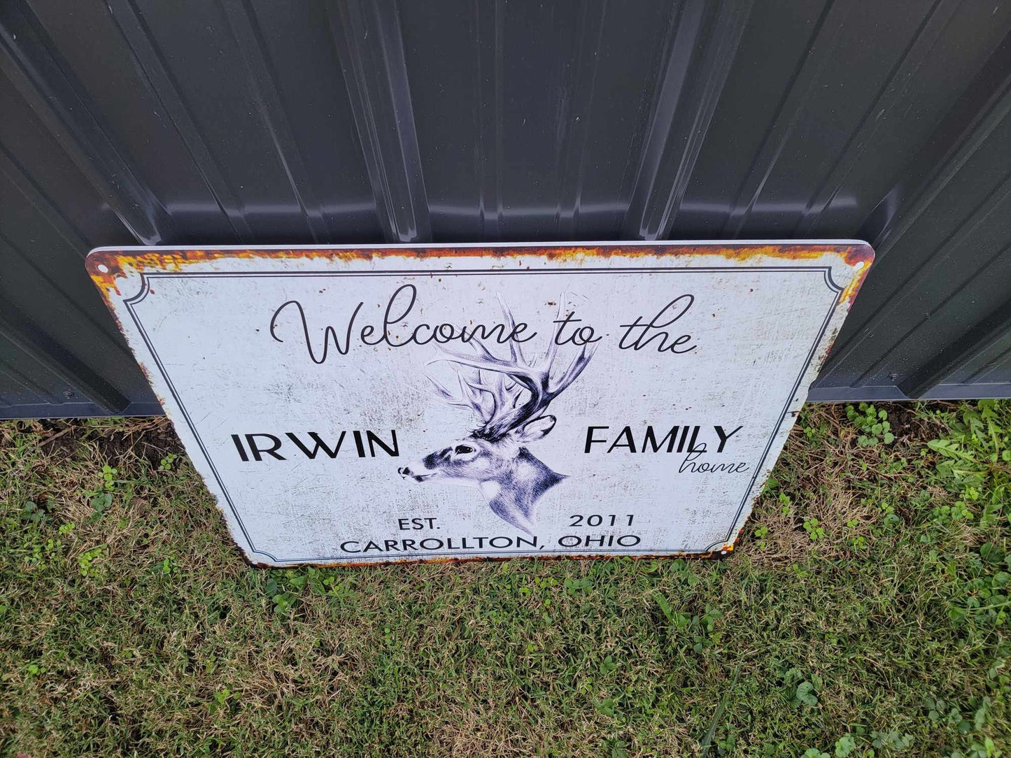 Custom Sign Printed Family Welcome Sign Deer Rustic Wood Unframed Buck Vintage Rectangle Lastname Personalized Porch