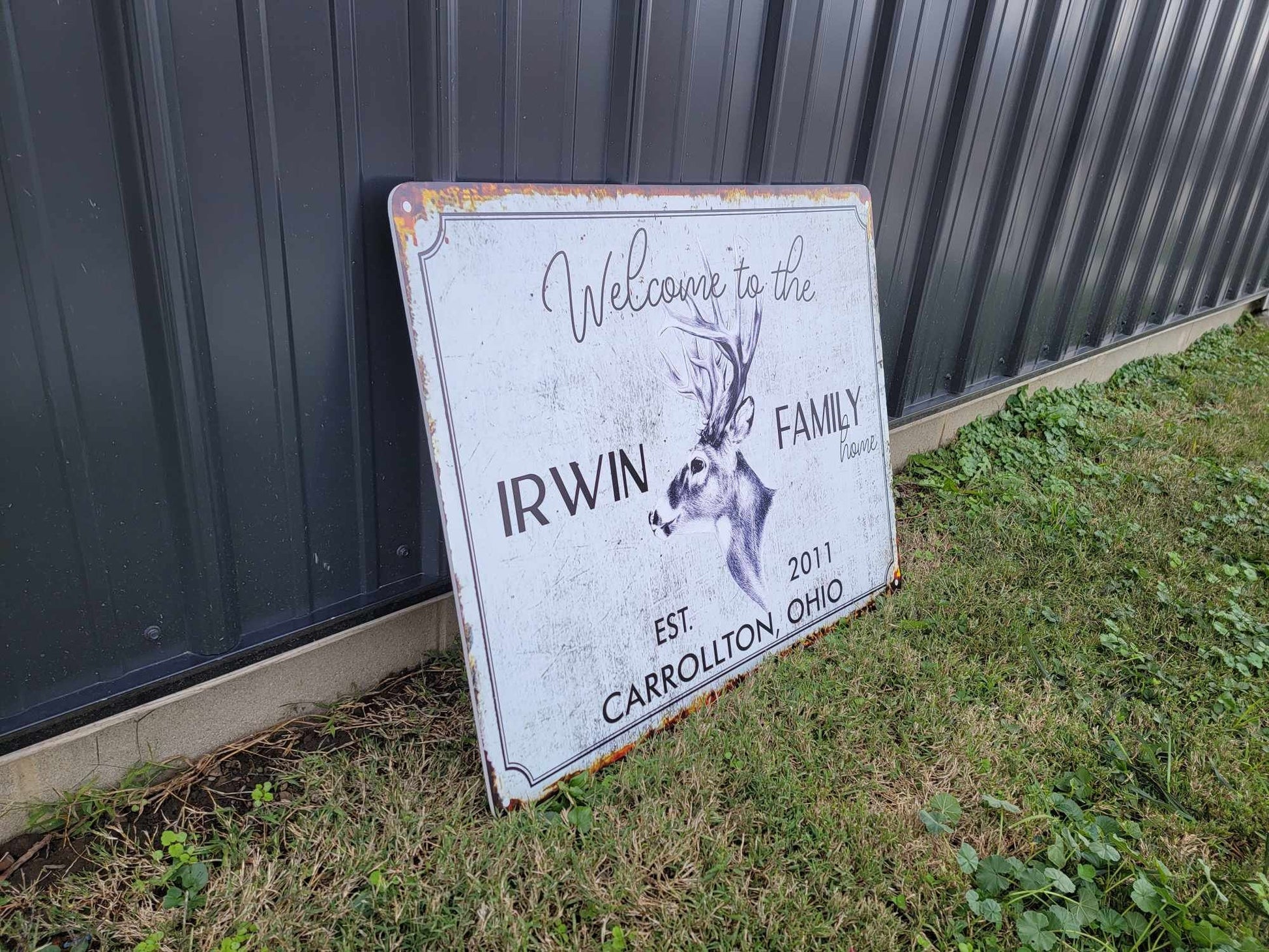 Custom Sign Printed Family Welcome Sign Deer Rustic Wood Unframed Buck Vintage Rectangle Lastname Personalized Porch