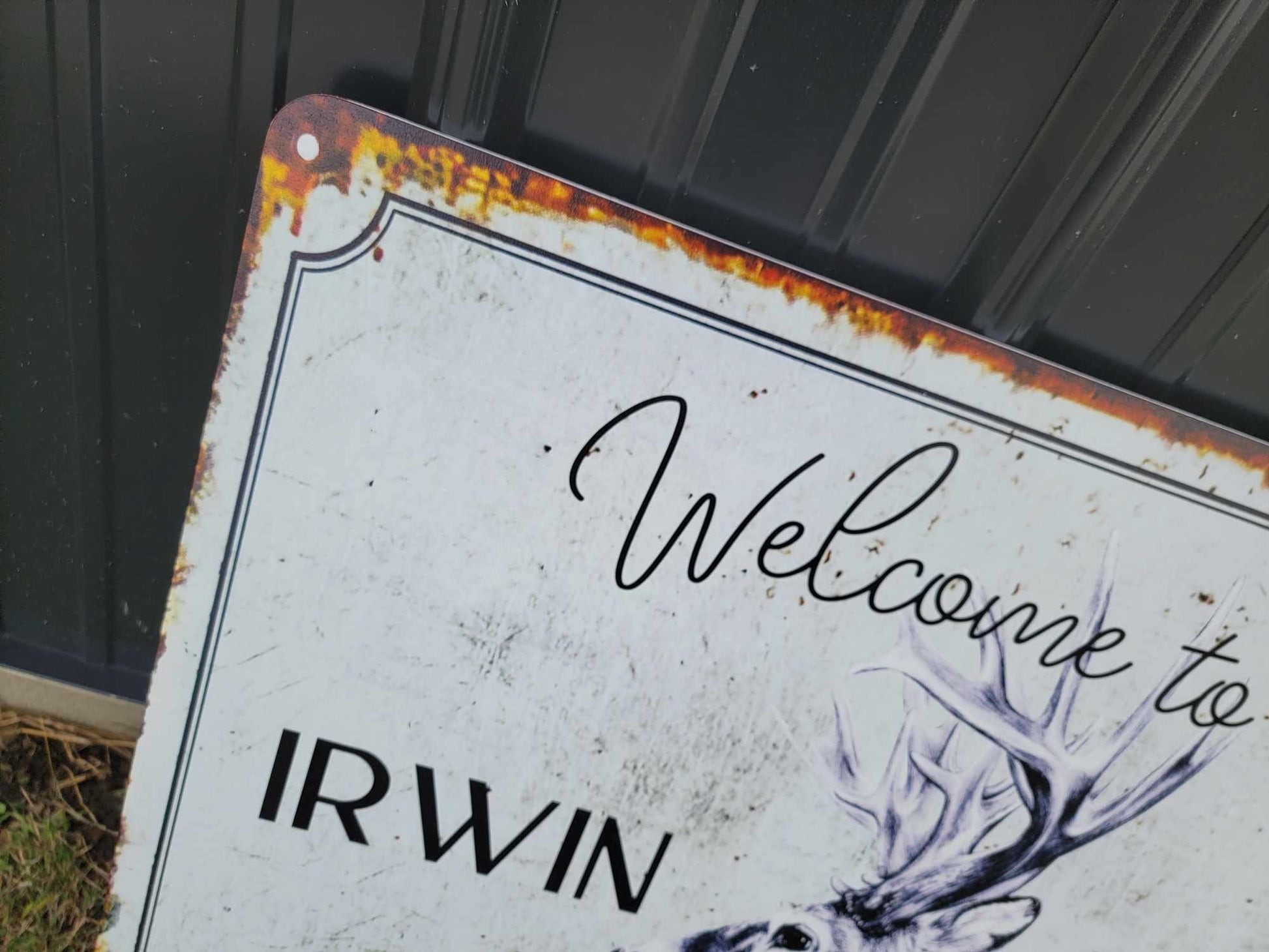 Custom Sign Printed Family Welcome Sign Deer Rustic Wood Unframed Buck Vintage Rectangle Lastname Personalized Porch