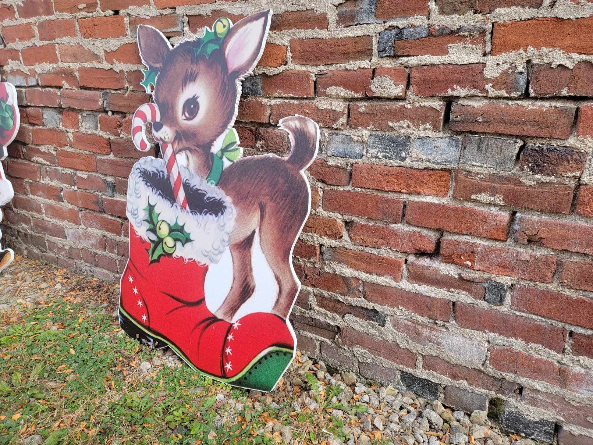 Vintage Yard Art PVC Reindeer Baby Santas boot Candy Cane Christmas Outdoor Weather Proof Printed image Yard Decor