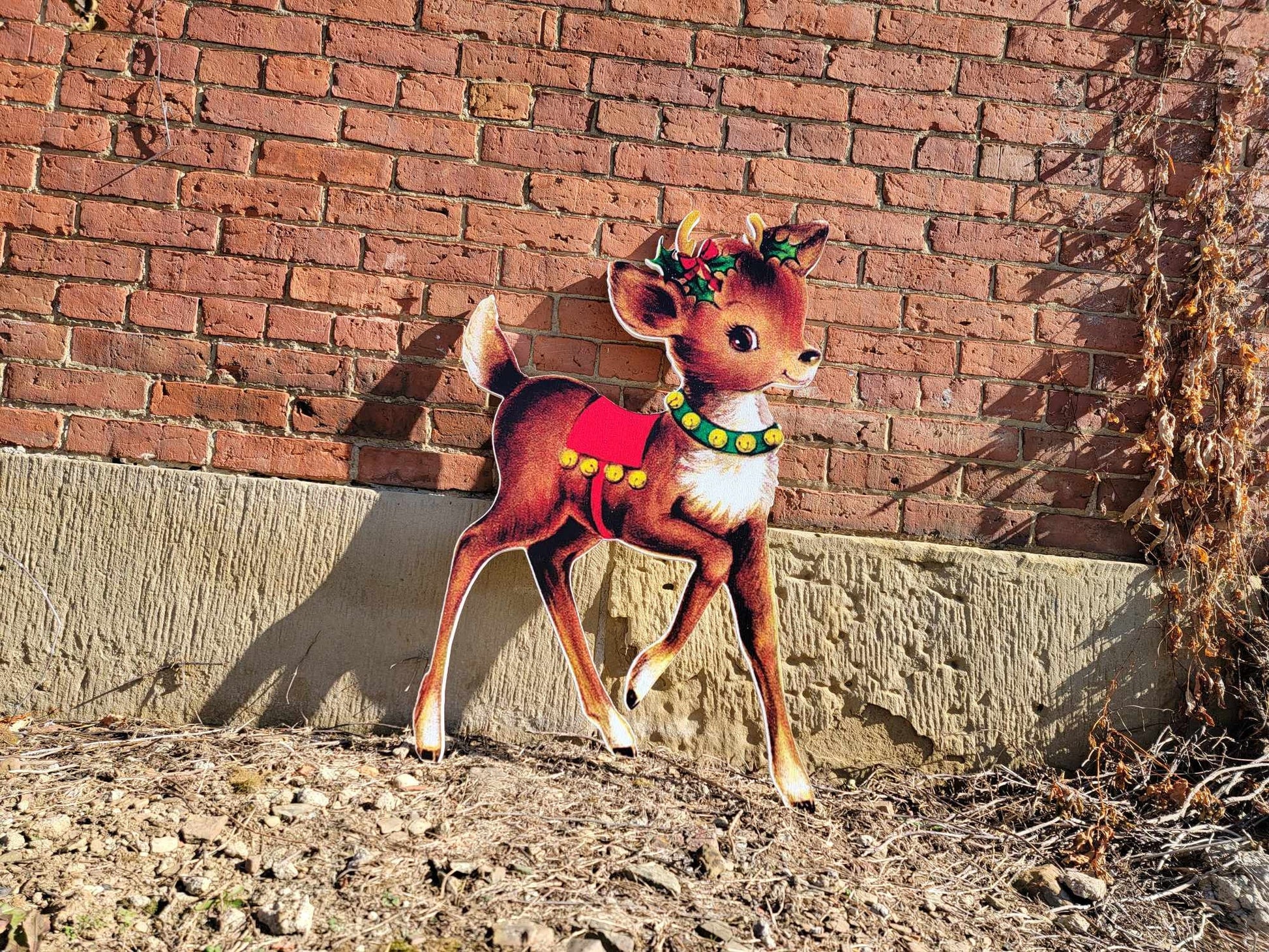 Vintage Yard Art PVC Reindeer Baby Holly Bells Yard Decor Christmas Outdoor Weather Proof Printed image Yard Decor