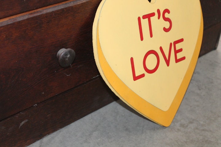 Wood Its Love Yellow Candy Conversation Heart Cutout Valentines Day Gift Photography Prop Handmade Homedecor Raised 3D Sign Wall Art