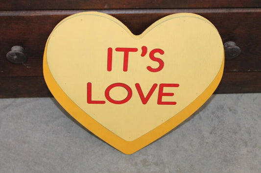 Wood Its Love Yellow Candy Conversation Heart Cutout Valentines Day Gift Photography Prop Handmade Homedecor Raised 3D Sign Wall Art