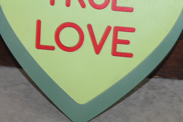 Candy Conversation Heart True Love Green Cutout Valentines Day Gift Photography Prop Handmade Homedecor Raised 3D Sign Wall Art