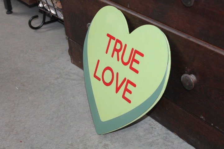 Candy Conversation Heart True Love Green Cutout Valentines Day Gift Photography Prop Handmade Homedecor Raised 3D Sign Wall Art