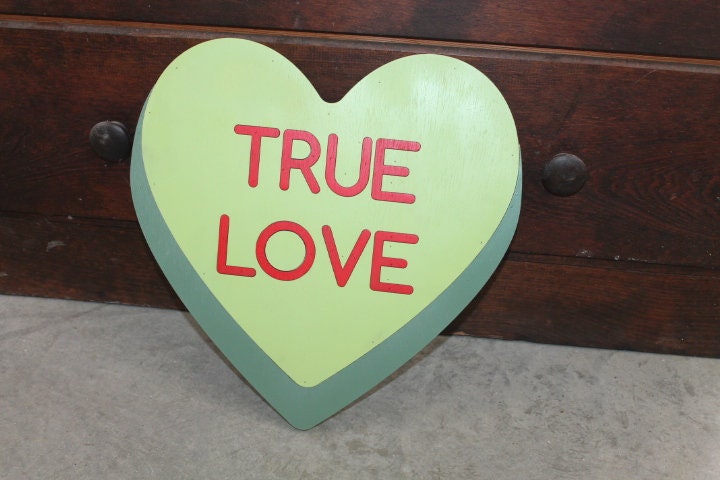 Candy Conversation Heart True Love Green Cutout Valentines Day Gift Photography Prop Handmade Homedecor Raised 3D Sign Wall Art