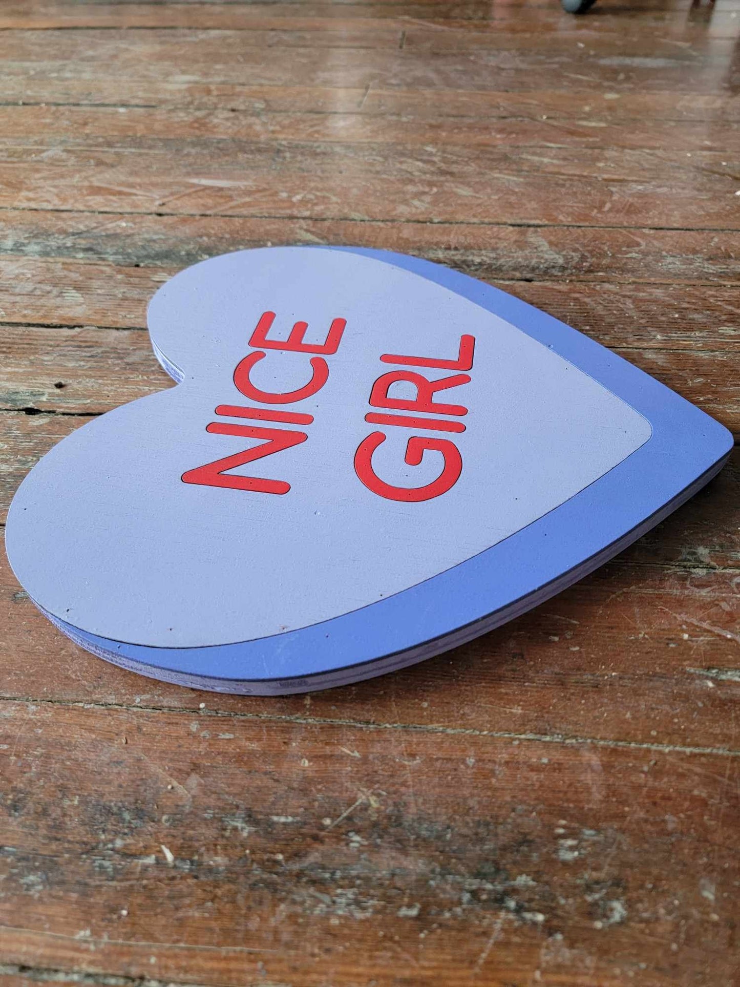 Wooden Purple Nice girl Candy Conversation Heart Cutout Valentines Day Gift Photography Prop Handmade Homedecor Raised 3D Sign Wall Art