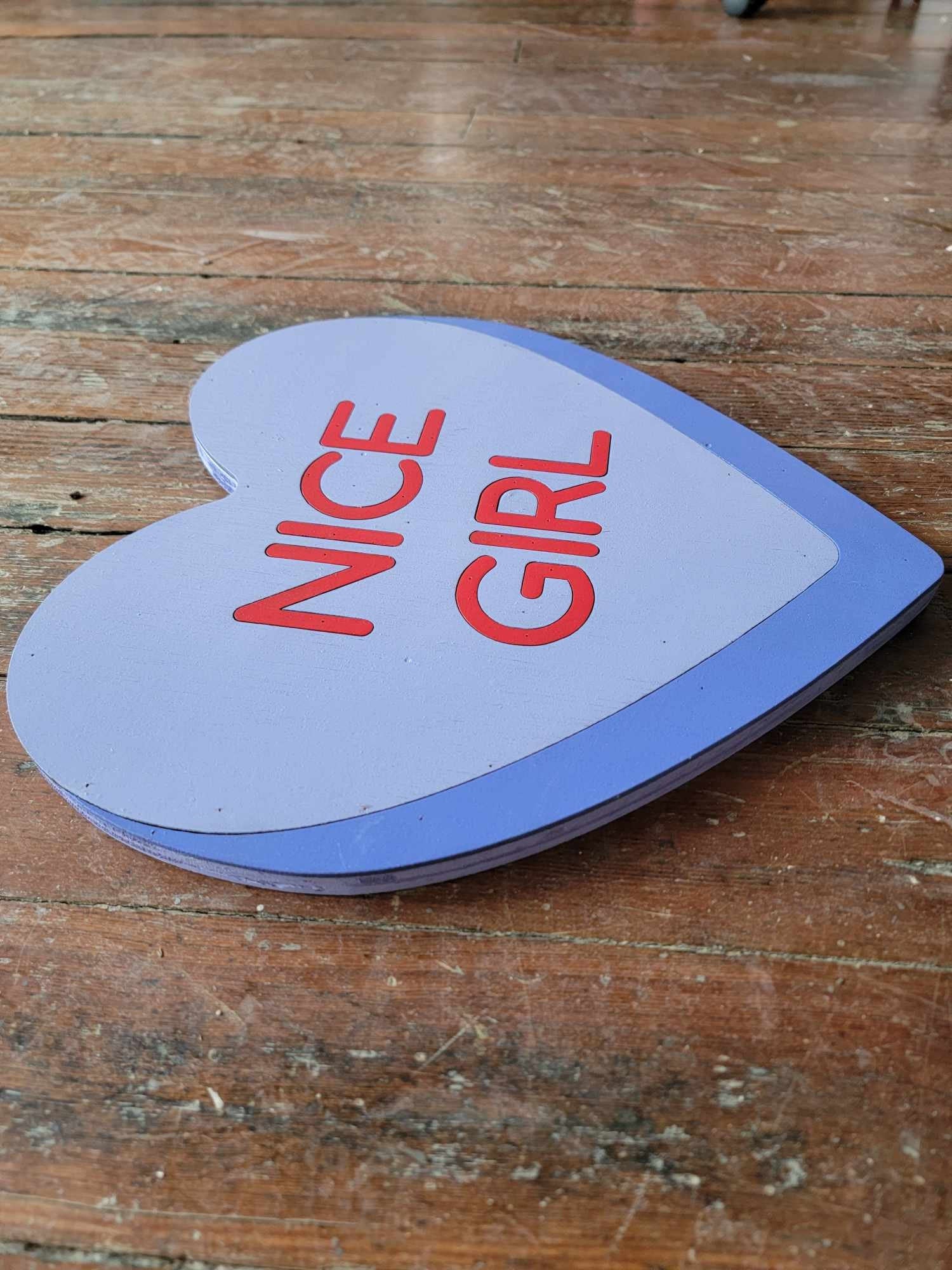 Wooden Purple Nice girl Candy Conversation Heart Cutout Valentines Day Gift Photography Prop Handmade Homedecor Raised 3D Sign Wall Art